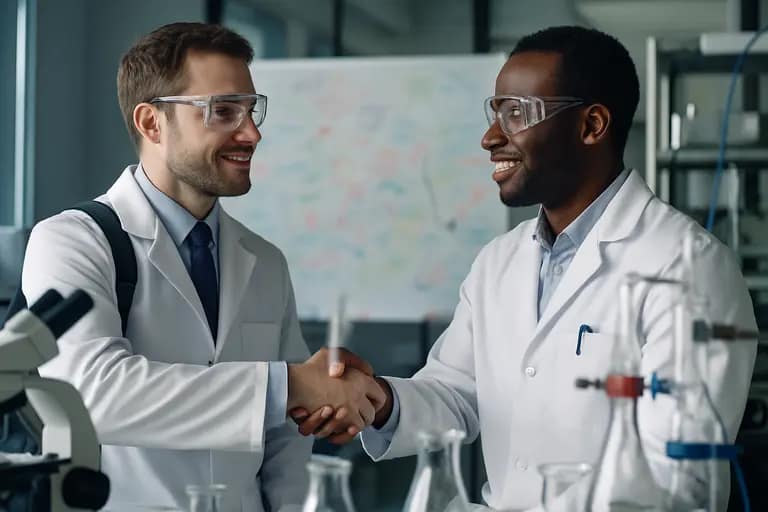 University and industry researchers discussing prototype test data
