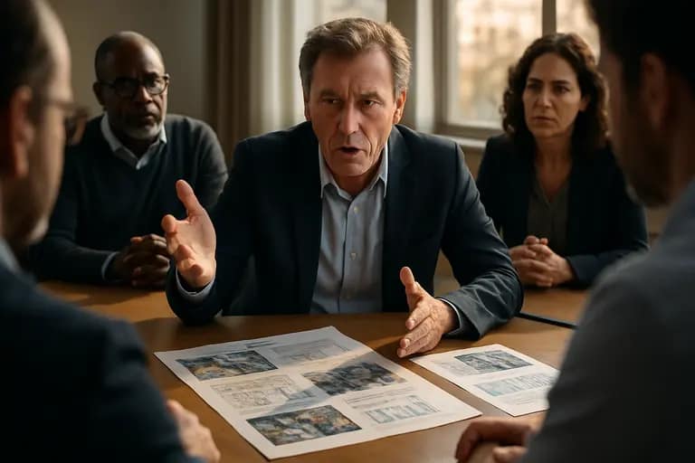 Manufacturing team discussing chip supply chain risks around a conference table