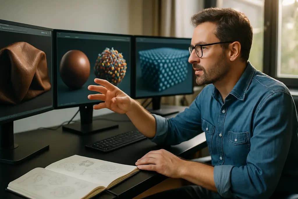 Engineer reviewing Digital Materials Hub material simulation data at a workstation
