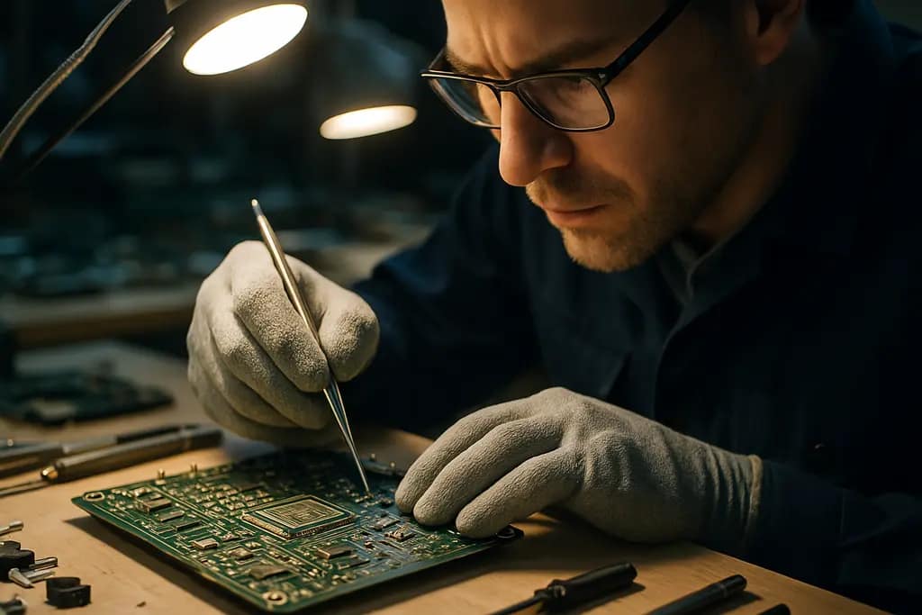 engineered interfaces shown as layered chip materials and interconnect paths