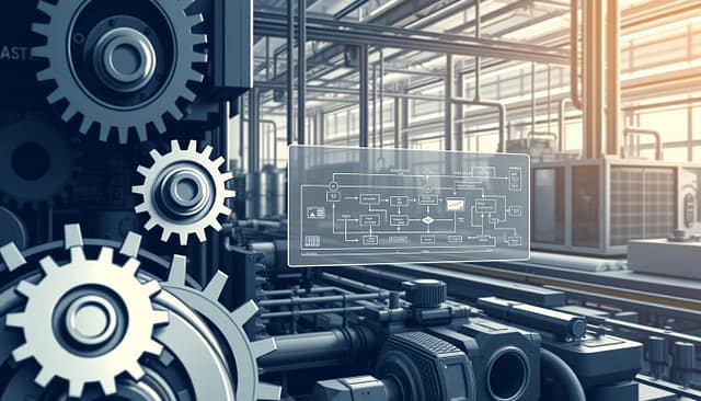 A complex engineering workflow optimization process, captured in a detailed, technical illustration. In the foreground, a series of interconnected gears, cogs, and mechanisms symbolize the intricate system dynamics. The middle ground features a schematic diagram outlining key steps and data flows, rendered in a muted, technical color palette. In the background, a sleek, futuristic factory setting with high-tech machinery and clean, minimalist architecture provides the contextual environment. Soft, directional lighting casts subtle shadows, emphasizing the depth and dimensionality of the scene. The overall impression conveys a sense of efficient, streamlined production processes through thoughtful engineering and workflow optimization. A complex engineering workflow optimization process, captured in a detailed, technical illustration. In the foreground, a series of interconnected gears, cogs, and mechanisms symbolize the intricate system dynamics. The middle ground features a schematic diagram outlining key steps and data flows, rendered in a muted, technical color palette. In the background, a sleek, futuristic factory setting with high-tech machinery and clean, minimalist architecture provides the contextual environment. Soft, directional lighting casts subtle shadows, emphasizing the depth and dimensionality of the scene. The overall impression conveys a sense of efficient, streamlined production processes through thoughtful engineering and workflow optimization.