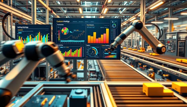 Automation Success Stories: A vibrant, data-driven landscape showcasing cutting-edge technologies. In the foreground, sleek industrial robots effortlessly assemble precision components, their movements captured in a dynamic blur. The middle ground features a dashboard displaying real-time analytics, colorful graphs and charts illustrating key performance metrics. In the background, a futuristic factory floor bustles with activity, conveyor belts transporting finished products, all illuminated by the warm glow of energy-efficient lighting. The scene conveys a sense of efficiency, innovation, and the power of data-driven decision-making, capturing the essence of quantified results in recent successful custom engineering projects. Automation Success Stories: A vibrant, data-driven landscape showcasing cutting-edge technologies. In the foreground, sleek industrial robots effortlessly assemble precision components, their movements captured in a dynamic blur. The middle ground features a dashboard displaying real-time analytics, colorful graphs and charts illustrating key performance metrics. In the background, a futuristic factory floor bustles with activity, conveyor belts transporting finished products, all illuminated by the warm glow of energy-efficient lighting. The scene conveys a sense of efficiency, innovation, and the power of data-driven decision-making, capturing the essence of quantified results in recent successful custom engineering projects.