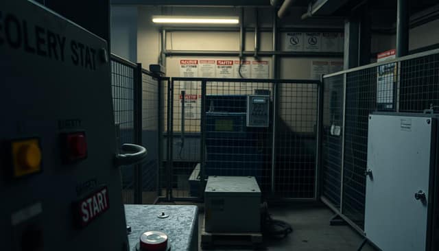A dimly lit industrial workspace showcasing outdated machinery as symbols of obsolescence. In the foreground, a rusty control panel with faded buttons labeled "Emergency Stop" and "Start", displaying signs of wear. The middle ground features a safety PLC and light curtains that appear slightly neglected, highlighting the need for upgrades to meet modern safety codes. Fencing surrounds the area, with a lockout/tagout system visibly disconnected, emphasizing the potential hazards of outdated systems. In the background, soft ambient lighting illuminates a wall covered in industry standard safety posters, indicating a forgotten focus on compliance. The atmosphere conveys a sense of urgency and the melancholy of failing to keep up with current safety standards, inviting the viewer to reflect on the importance of modernizing engineering practices. A dimly lit industrial workspace showcasing outdated machinery as symbols of obsolescence. In the foreground, a rusty control panel with faded buttons labeled "Emergency Stop" and "Start", displaying signs of wear. The middle ground features a safety PLC and light curtains that appear slightly neglected, highlighting the need for upgrades to meet modern safety codes. Fencing surrounds the area, with a lockout/tagout system visibly disconnected, emphasizing the potential hazards of outdated systems. In the background, soft ambient lighting illuminates a wall covered in industry standard safety posters, indicating a forgotten focus on compliance. The atmosphere conveys a sense of urgency and the melancholy of failing to keep up with current safety standards, inviting the viewer to reflect on the importance of modernizing engineering practices.