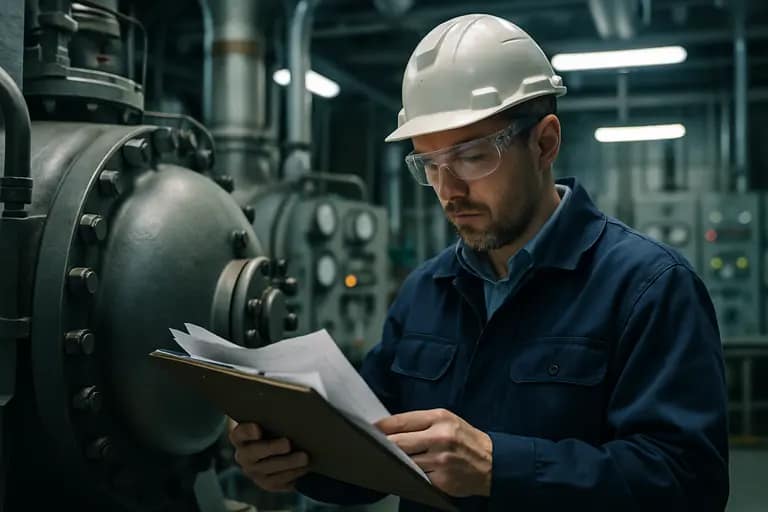 Engineer comparing nuclear data outputs on a workstation