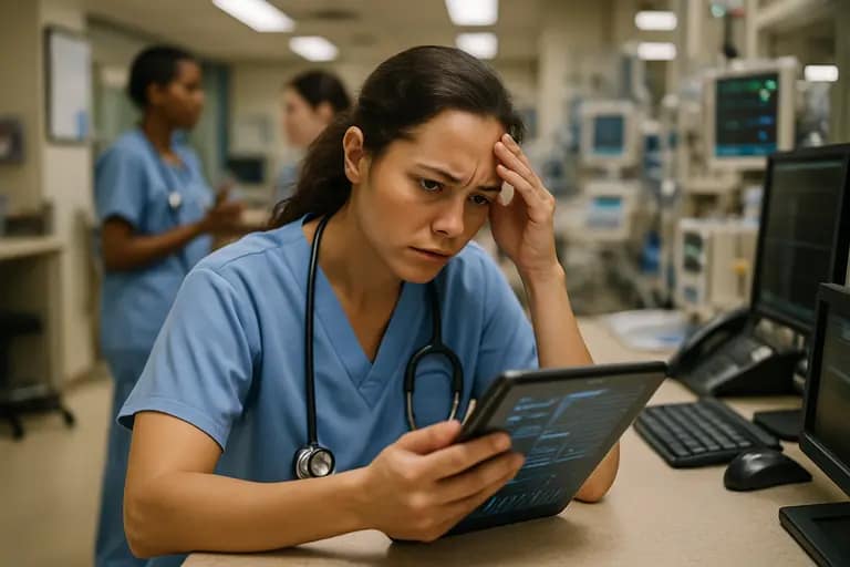 Hospital research staff discussing workflow notes and validation tasks