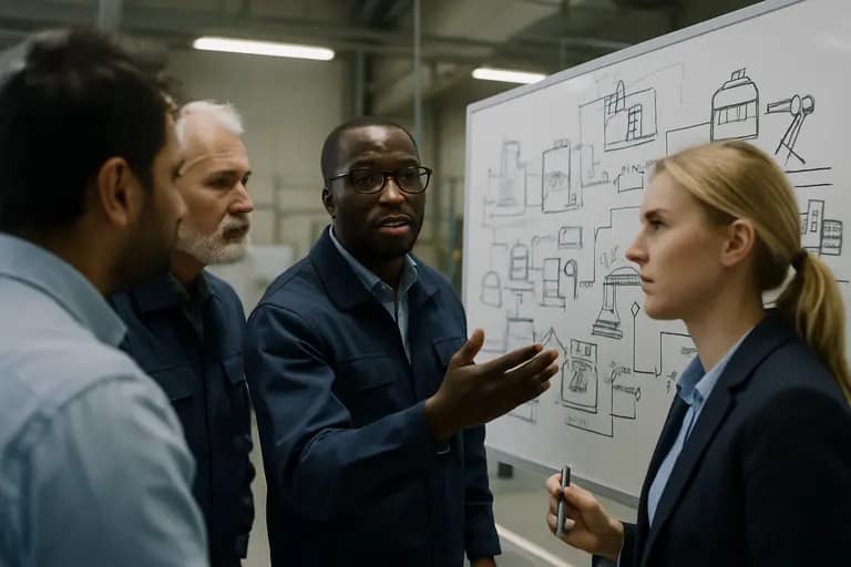 Industrial engineer reviewing a digital model before equipment testing