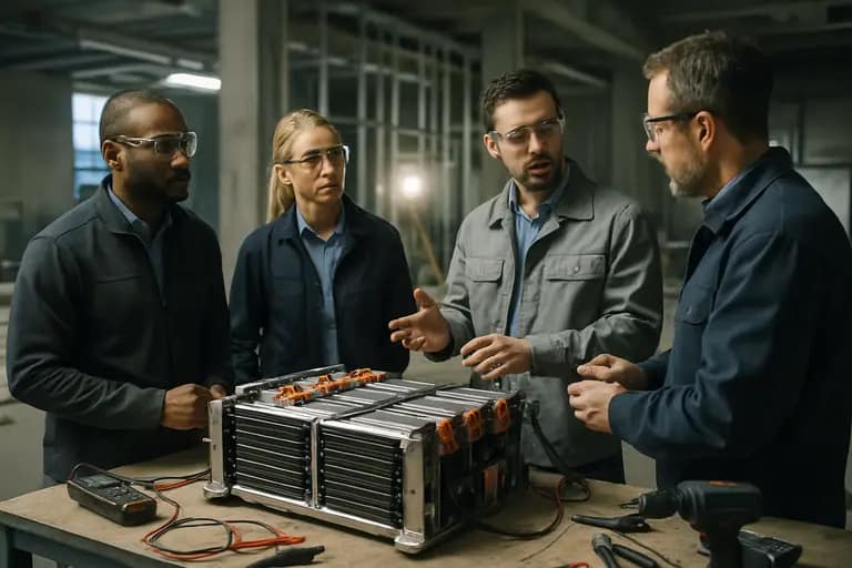 Pilot battery materials line with inspection equipment and sample trays