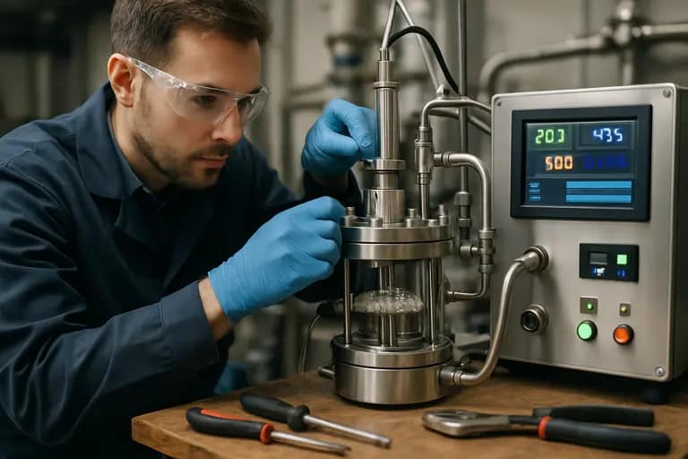 laboratory bench with nanomaterial samples and analytical equipment