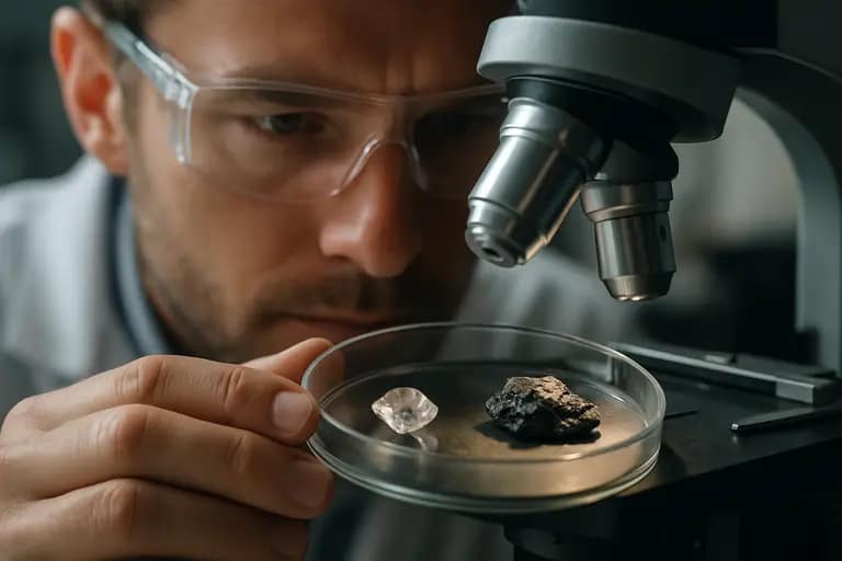 microscope view of fractured ceramic composite material after impact